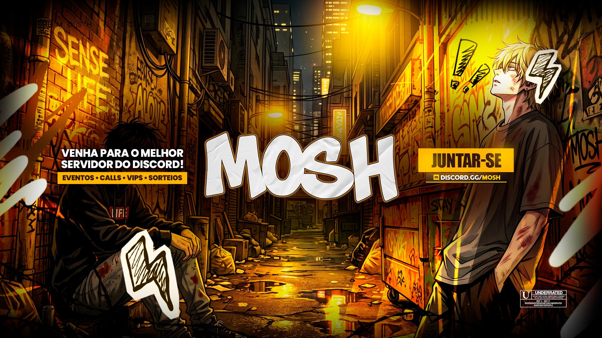 Discovery splash banner for MOSH | Amizades • Games • Call • Brasil • Comunidade • Anime • BR • Brawhalla Discord server